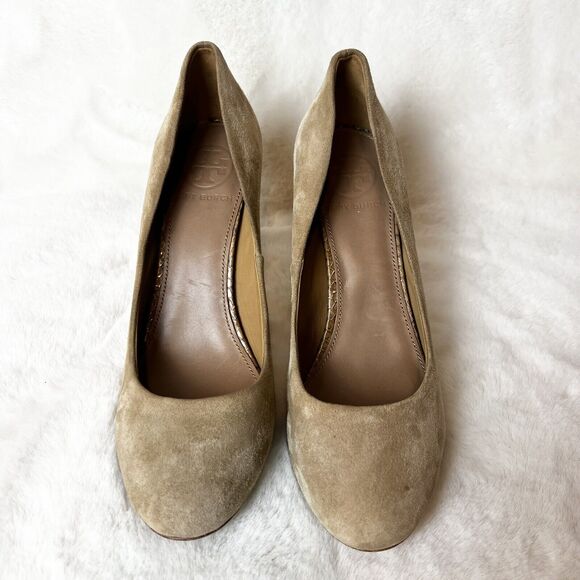 Tory Burch Tan Suede Pumps Snakeskin Stiletto Heels Women’s Sz 6M - Picture 4 of 9